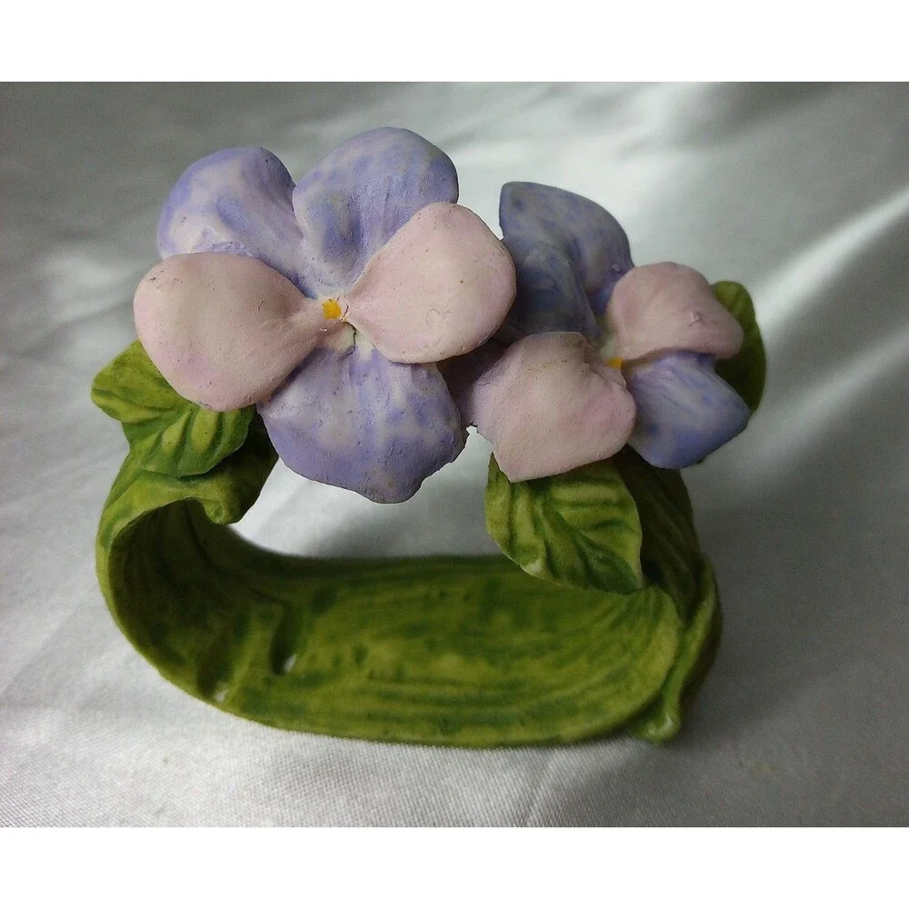 FLORAL PANSIES PORCELAIN NAPKING RING HOLDER SET OF 12